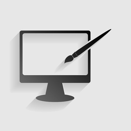 Monitor with brush sign. Black paper with shadow on gray background.のイラスト素材