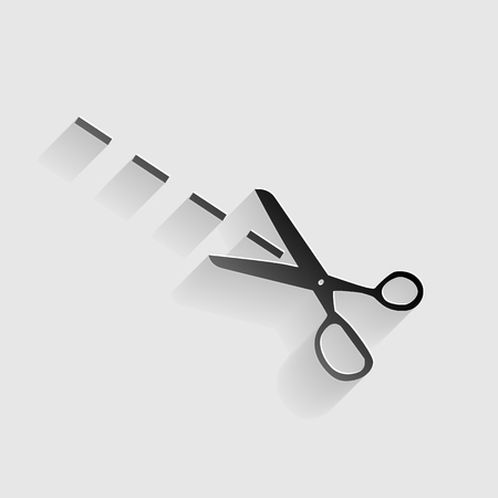 Scissors sign illustration. Black paper with shadow on gray background.のイラスト素材