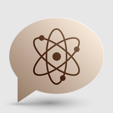 Atom sign illustration. Brown gradient icon on bubble with shadow.のイラスト素材