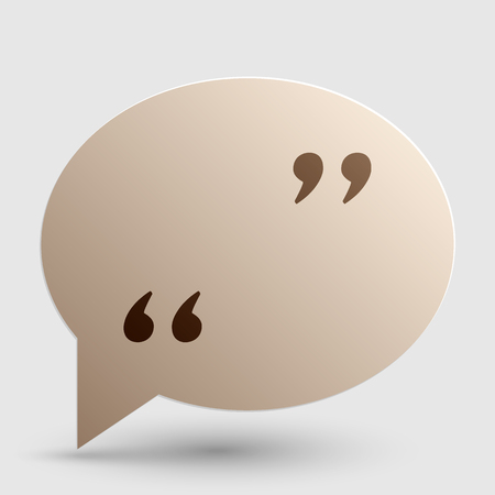 Quote sign illustration. Brown gradient icon on bubble with shadow.のイラスト素材