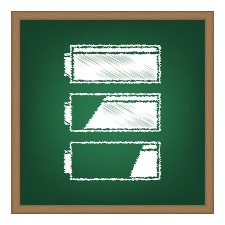 Set of battery charge level indicators. White chalk effect on green school board.のイラスト素材