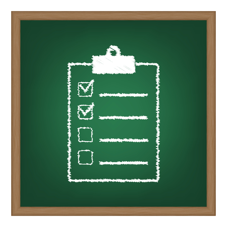 Checklist sign illustration. White chalk effect on green school board.のイラスト素材