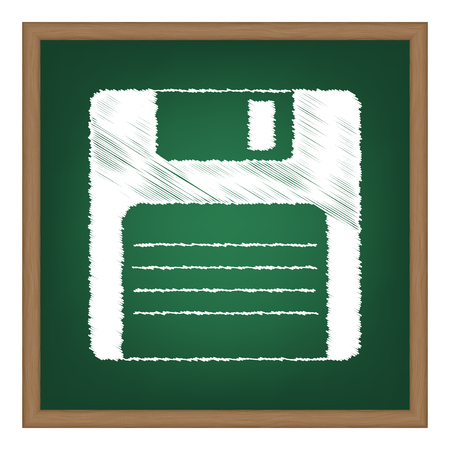 Floppy disk sign. White chalk effect on green school board.のイラスト素材