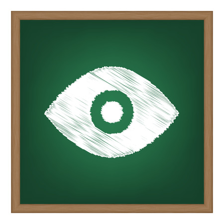 Eye sign illustration. White chalk effect on green school board.のイラスト素材