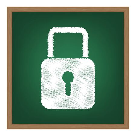 Lock sign illustration. White chalk effect on green school board.のイラスト素材