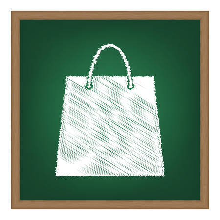 Shopping bag illustration. White chalk effect on green school board.のイラスト素材