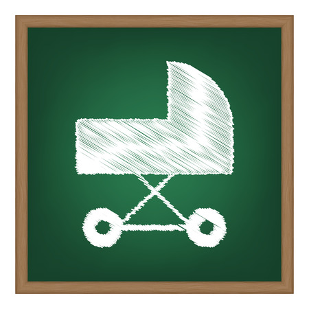 Pram sign illustration. White chalk effect on green school board.のイラスト素材