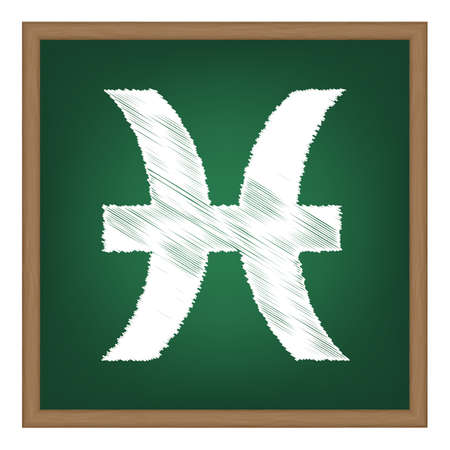 Pisces sign illustration. White chalk effect on green school board.のイラスト素材