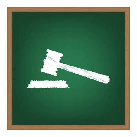 Justice hammer sign. White chalk effect on green school board.のイラスト素材