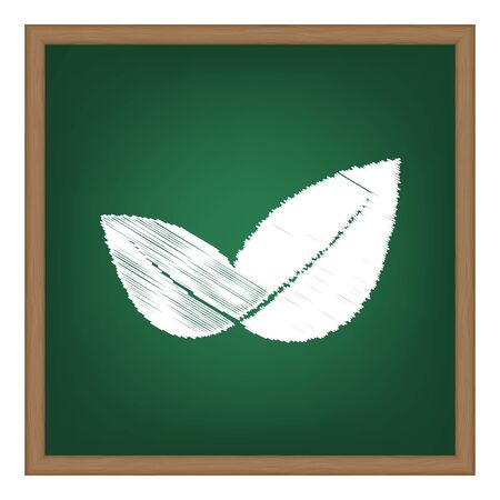 Leaf sign illustration. White chalk effect on green school board.のイラスト素材