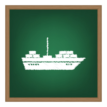 Ship sign illustration. White chalk effect on green school board.のイラスト素材