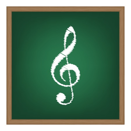 Music violin clef sign. G-clef. Treble clef. White chalk effect on green school board.のイラスト素材
