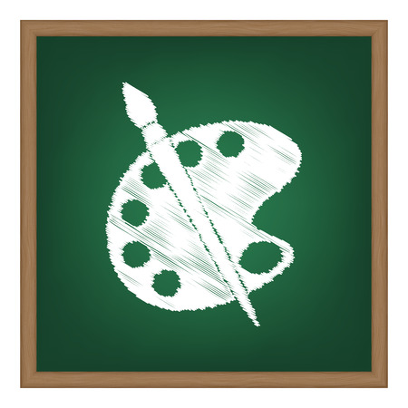 Palette and brush sign. White chalk effect on green school board.のイラスト素材