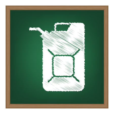 Jerrycan oil sign. Jerry can oil sign. White chalk effect on green school board.のイラスト素材