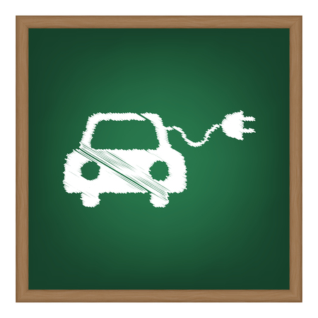 Eco electric car sign. White chalk effect on green school board.のイラスト素材