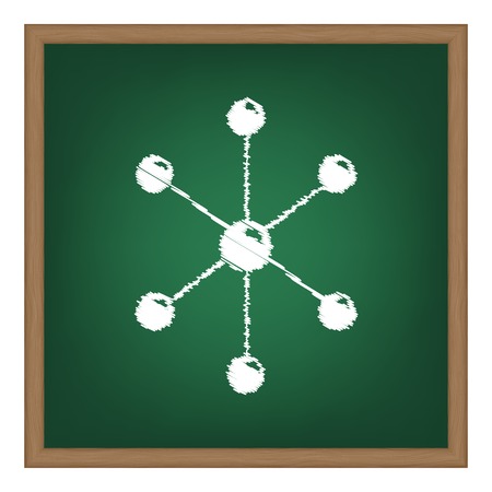 Molecule sign illustration. White chalk effect on green school board.のイラスト素材