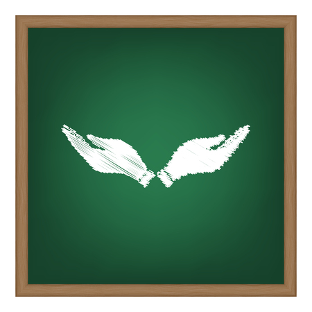 Hand sign illustration. White chalk effect on green school board.のイラスト素材