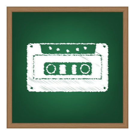 Cassette icon, audio tape sign. White chalk effect on green school board.のイラスト素材