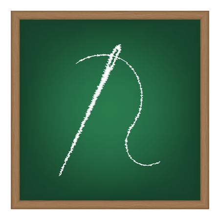 Needle with thread. Sewing needle, needle for sewing. White chalk effect on green school board.のイラスト素材