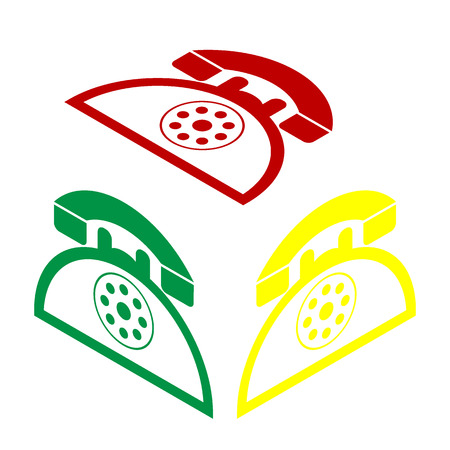 Retro telephone sign. Isometric style of red, green and yellow icon.のイラスト素材