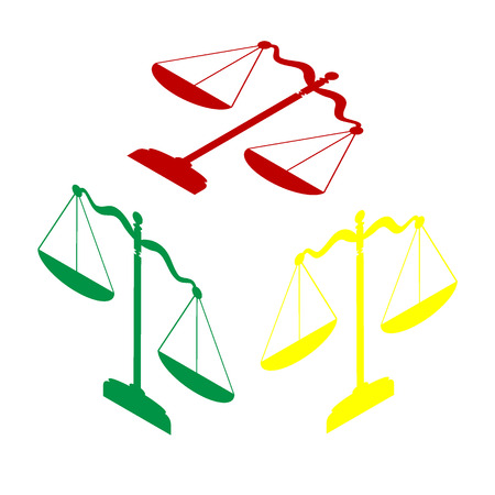 Scales of Justice sign. Isometric style of red, green and yellow icon.のイラスト素材