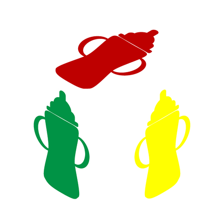 Baby bottle sign. Isometric style of red, green and yellow icon.のイラスト素材