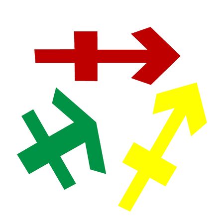Sagittarius sign illustration. Isometric style of red, green and yellow icon.のイラスト素材