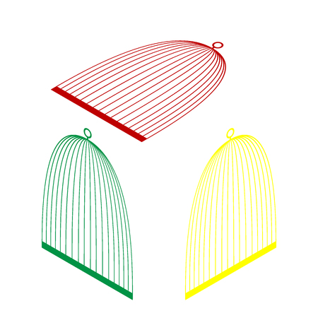 Bird cage sign. Isometric style of red, green and yellow icon.のイラスト素材