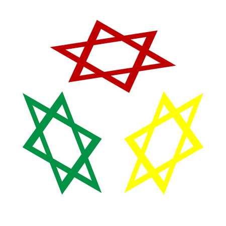 Shield Magen David Star. Symbol of Israel. Isometric style of red, green and yellow icon.