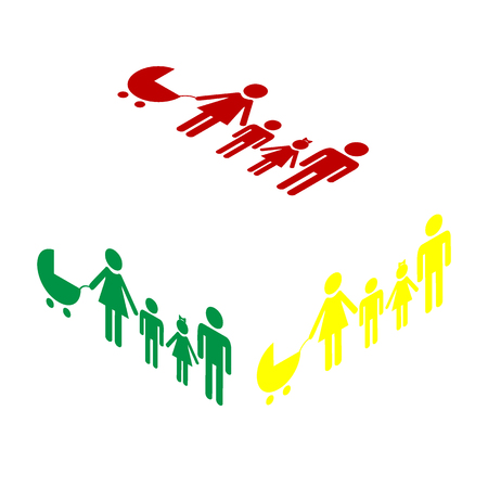 Family sign illustration. Isometric style of red, green and yellow icon.のイラスト素材