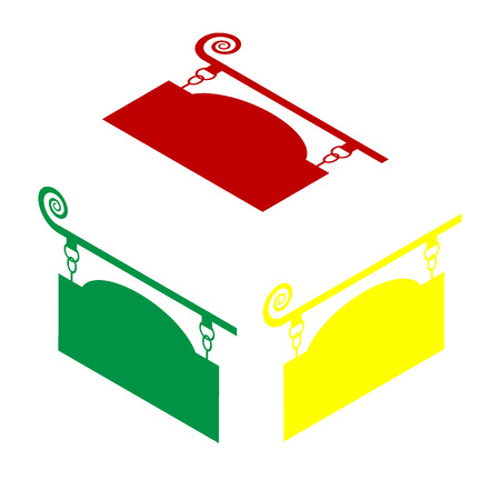 Wrought iron sign for old-fashioned design. Isometric style of red, green and yellow icon.のイラスト素材