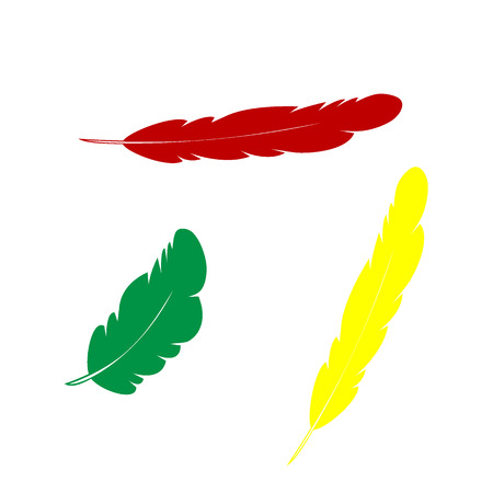 Feather sign illustration. Isometric style of red, green and yellow icon.のイラスト素材