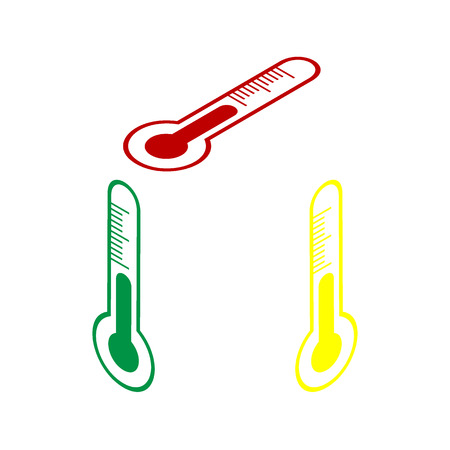 Meteo diagnostic technology thermometer sign. Isometric style of red, green and yellow icon.のイラスト素材