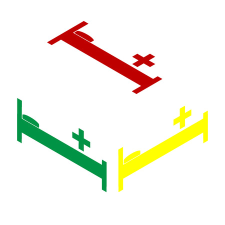 Hospital sign illustration. Isometric style of red, green and yellow icon.のイラスト素材