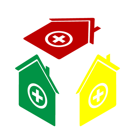 Hospital sign illustration. Isometric style of red, green and yellow icon.のイラスト素材