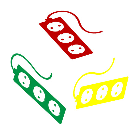 Electric extension plug sign. Isometric style of red, green and yellow icon.のイラスト素材