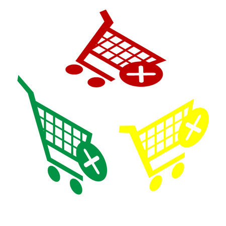 Shopping Cart with delete sign. Isometric style of red, green and yellow icon.のイラスト素材