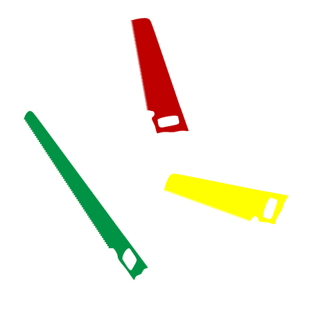 Saw simple sign. Isometric style of red, green and yellow icon.
