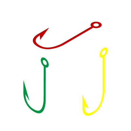 Fishing Hook sign illustration. Isometric style of red, green and yellow icon.のイラスト素材