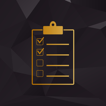 Checklist sign illustration. Golden style on background with polygons.のイラスト素材