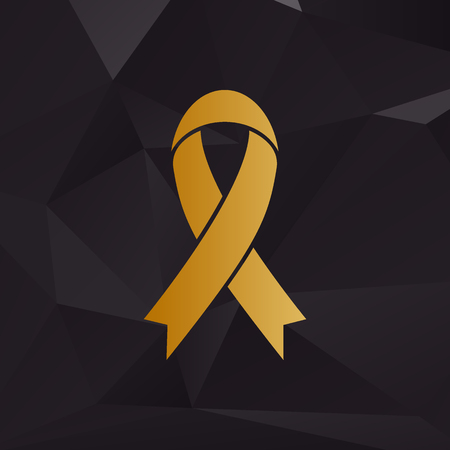 Black awareness ribbon sign. Golden style on background with polygons.のイラスト素材