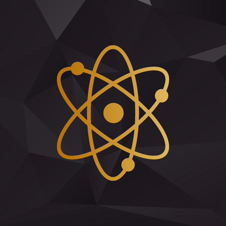 Atom sign illustration. Golden style on background with polygons.のイラスト素材