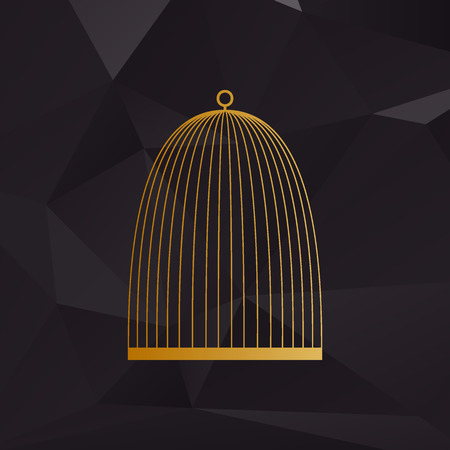 Bird cage sign. Golden style on background with polygons.のイラスト素材