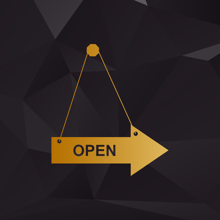 Open sign illustration. Golden style on background with polygons.のイラスト素材