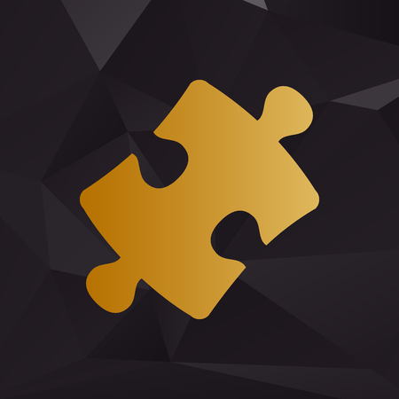 Puzzle piece sign. Golden style on background with polygons.のイラスト素材