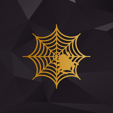 Spider on web illustration Golden style on background with polygons.のイラスト素材