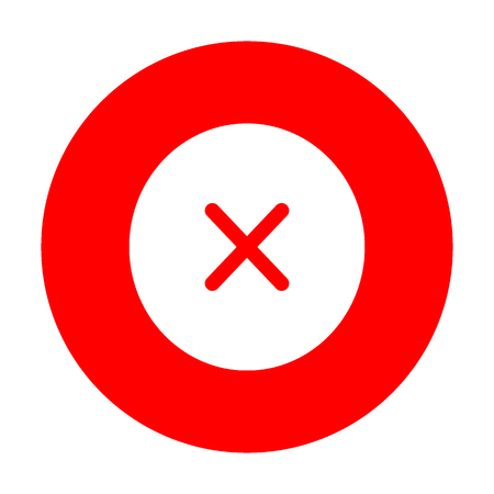 Cross sign illustration. White icon on red circle.のイラスト素材