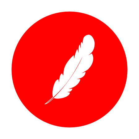 Feather sign illustration. White icon on red circle.のイラスト素材