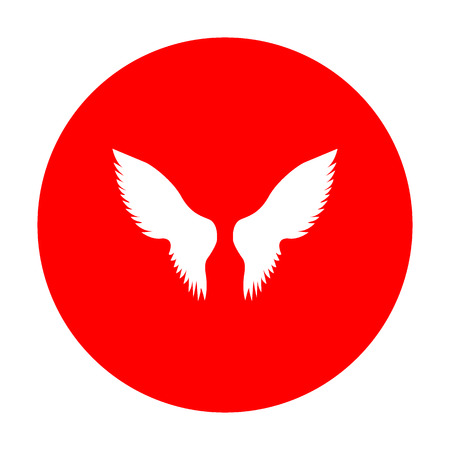 Wings sign illustration. White icon on red circle.のイラスト素材