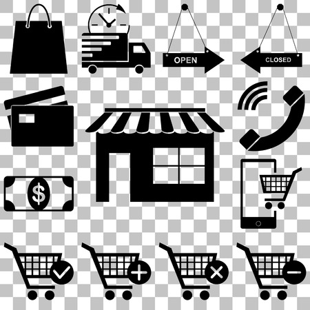Shopping icons set. Web-story flat style vector illustrationのイラスト素材